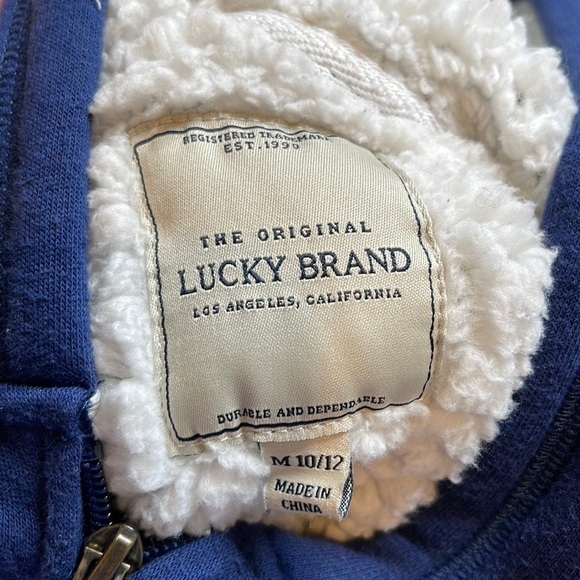 Lucky Brand Sherpa Lined Full Zip Hoodie Sweatshirt Navy Blue Youth Girl M 10/12 - Picture 2 of 7